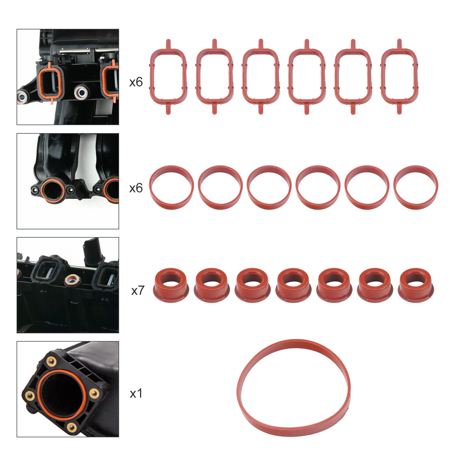 3mirrors Kit di guarnizioni collettore di aspirazione e lembo a spirale compatibile con M57 motore E39 E60 E46 E38 E53 E83 E65 E61 E65 E70 E71 E92 X3 X5 X6 11612246945 13 547799 2098, 20 pezzi