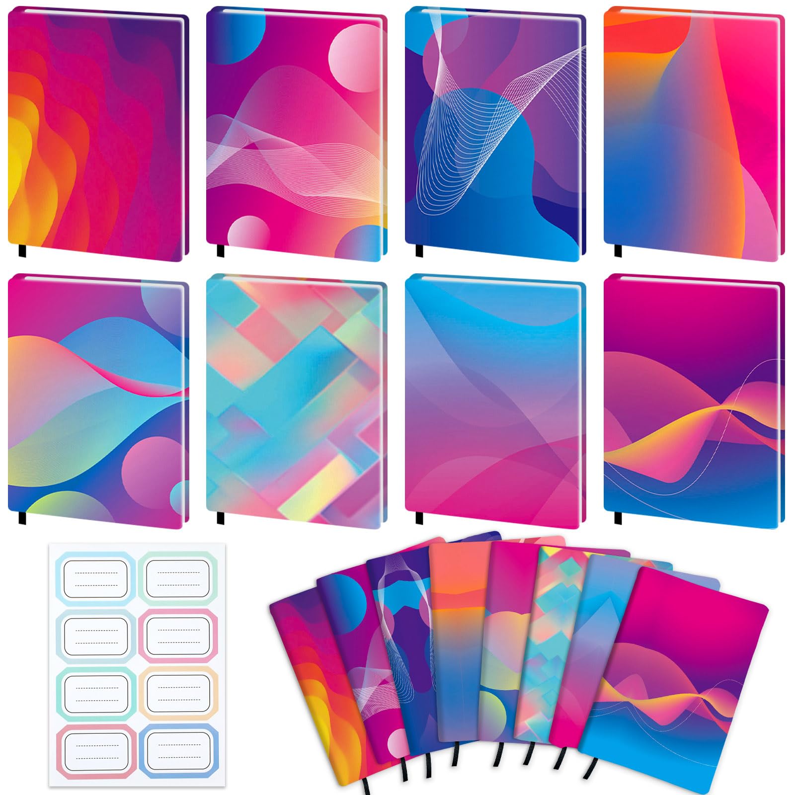 Confezione da 8 copertine protettive per libri, riutilizzabili, in tessuto, 22,9 x 28,9 cm, fluorescenti, elasticizzate, con etichetta adesiva, per la maggior parte dei libri di testo con copertina