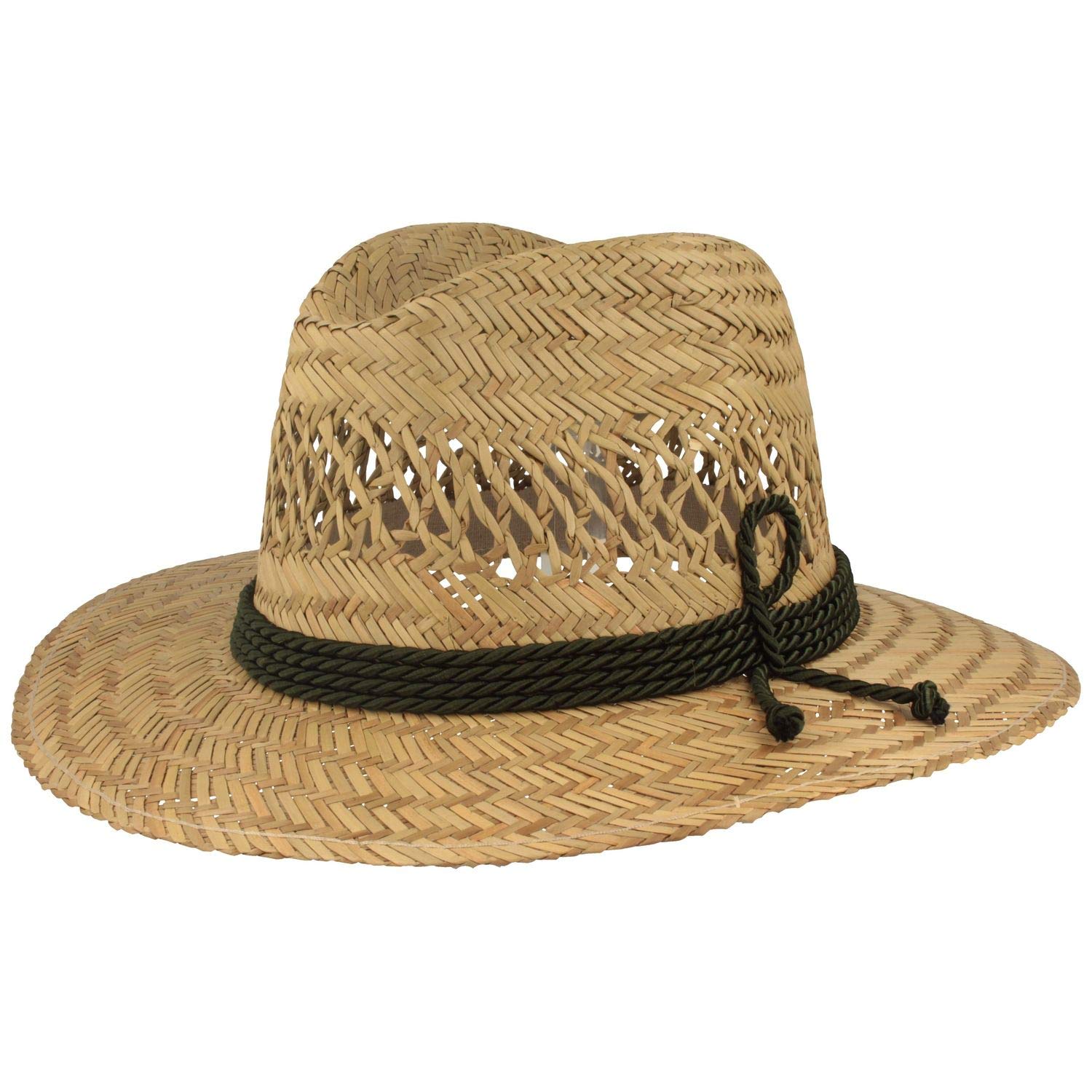 Hut Breiter Sombrero de Paja Ancho, Sombrero de Verano, Sombrero de 100% Paja con Juego de Seda Verde y Agujeros de Aire, Traveller - también Disponible en XXL