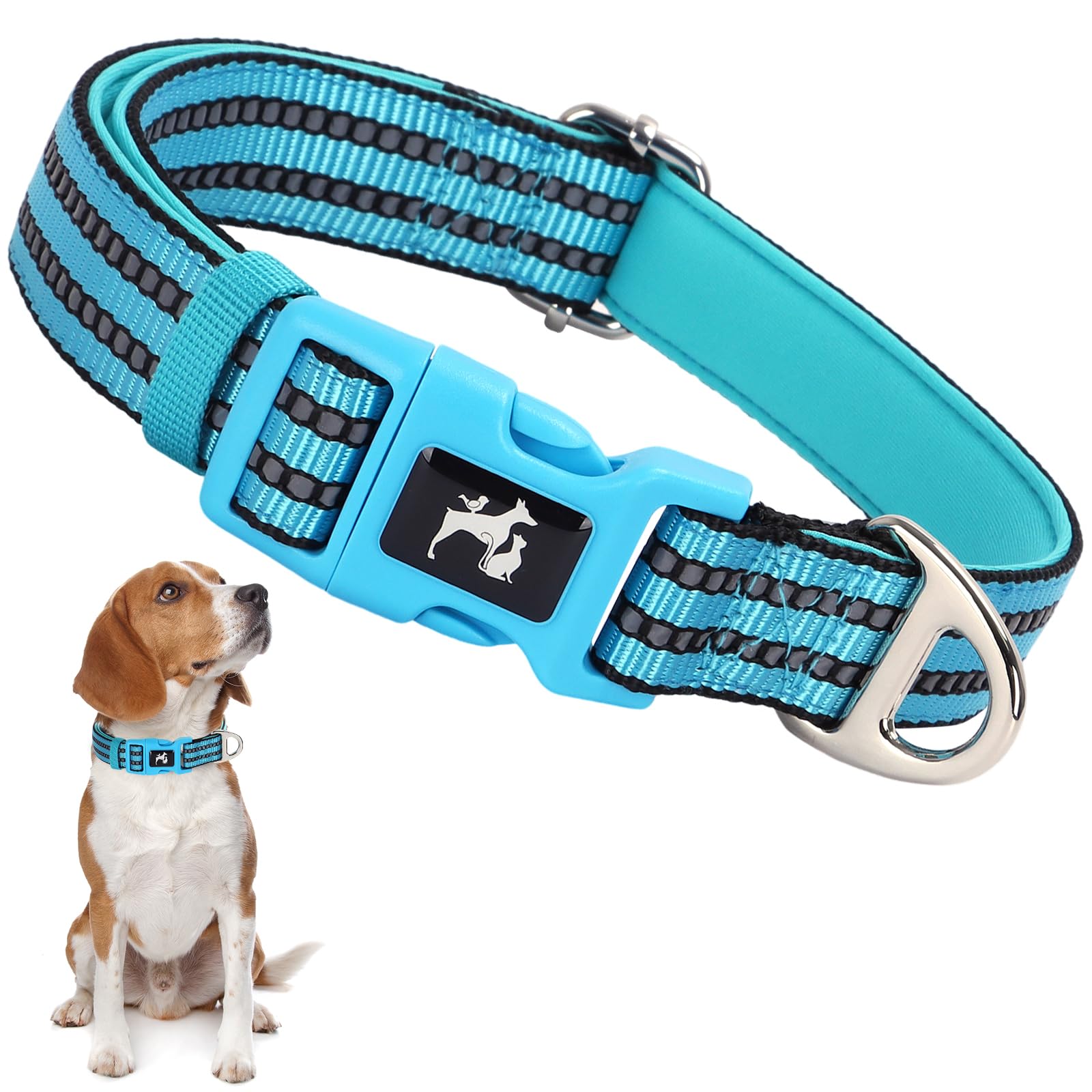 Reflective Dog Collar with Soft Neoprene Padded, Adjustable Breathable Nylon Comfort Durable for Safety Night Visibility - Gift for Medium, Large