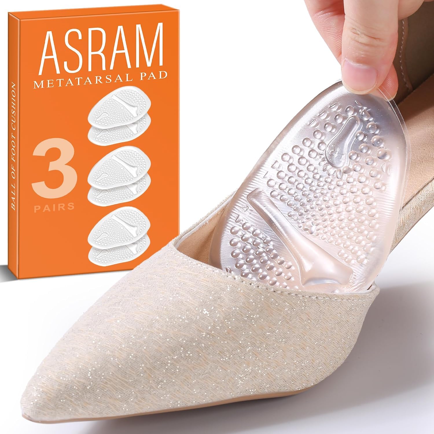 Ball of Foot Cushions,Metatarsal Pads,Reusable High Heel Inserts Best for Prevent Blisters and Sliping,Metatarsal Foot Pain Relief,for All Day Pain Relief and Comfort. (3Pairs-Clear)