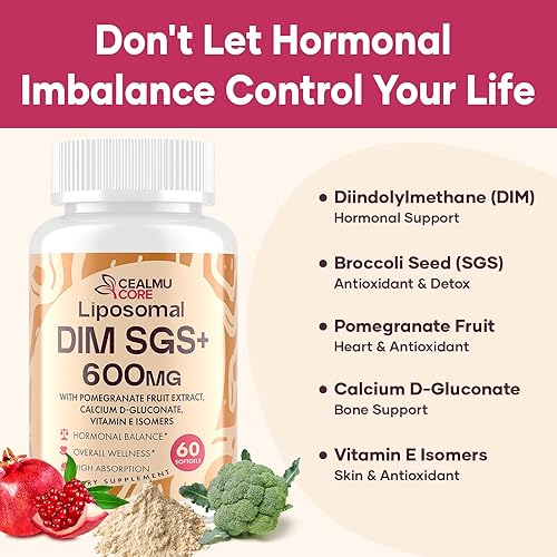 Miniatura 3 de Suplemento liposomal DIM SGS – Suplementos de estrógeno para mujeres y hombres contienen glucosinolato de sulforafano, vitamina E, fruta de granada
