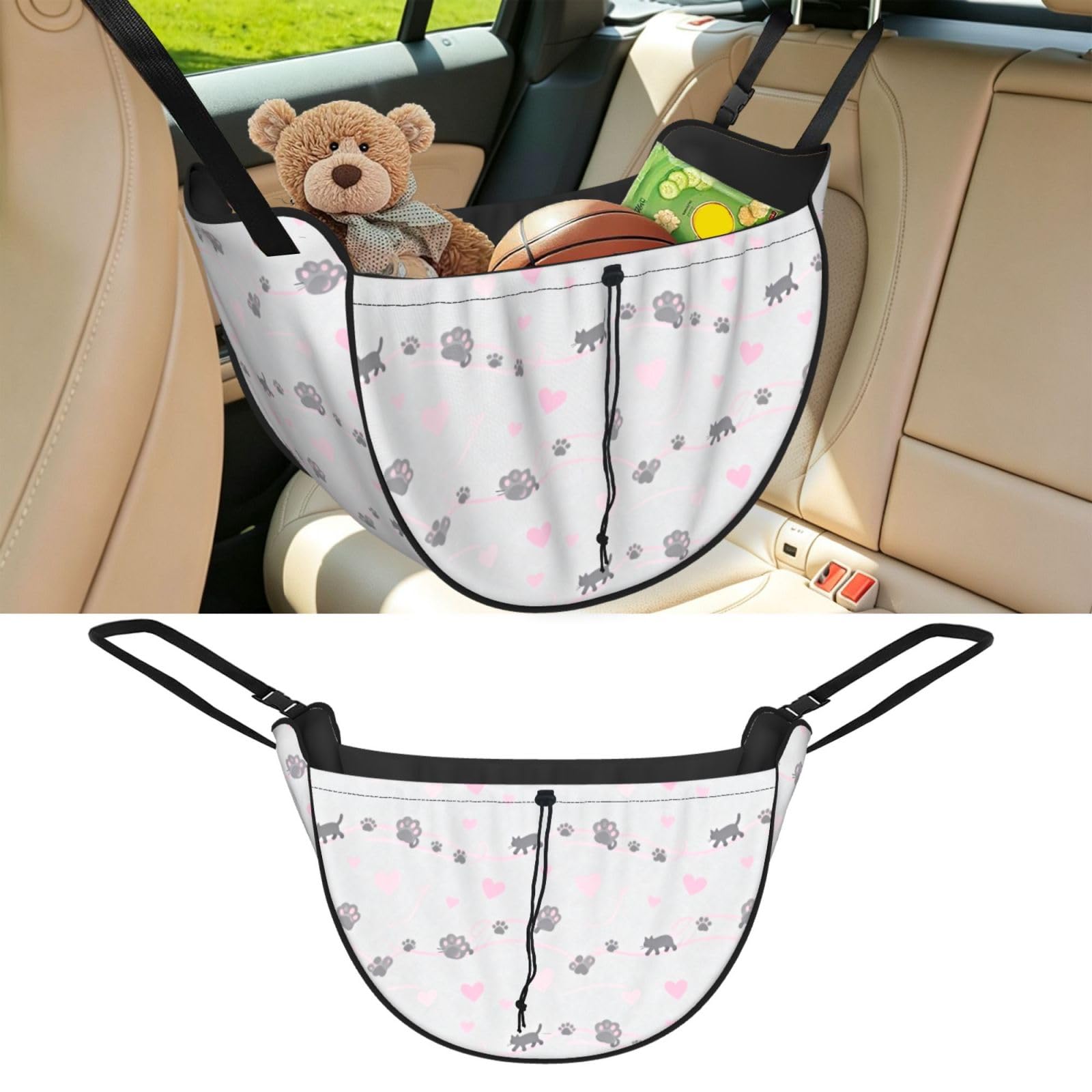 Cntdbu Black Cat Paw Prints Car Seat Organizer-Backseat Storage Bag For Travel