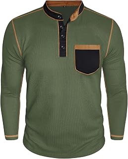 Cambkatl Men's Button Up Waffle Henley Shirt - 2026 Spring Athletic Casual Long Sleeve Pullovers Workout Muscle Tee Tops