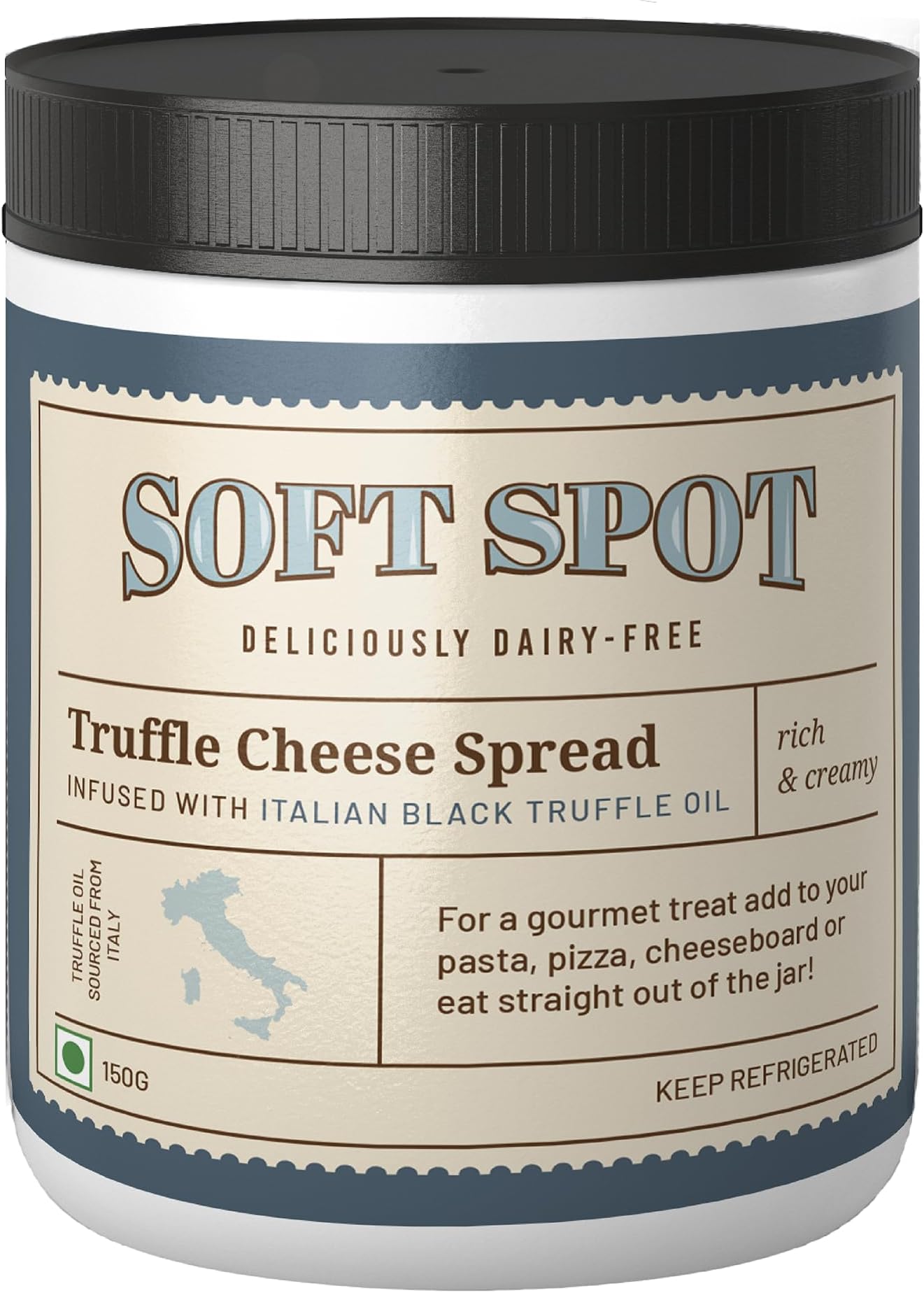 Soft Spot Vegan Truffle Cheese Spread - 200 gm, Plant- Based, Lactose Free, Gluten Free, Dairy Free, Cruelty Free - Creamy Spread for Toast, Pasta, Sandwiches and Snacks- Protein-Rich & Preservative-Free