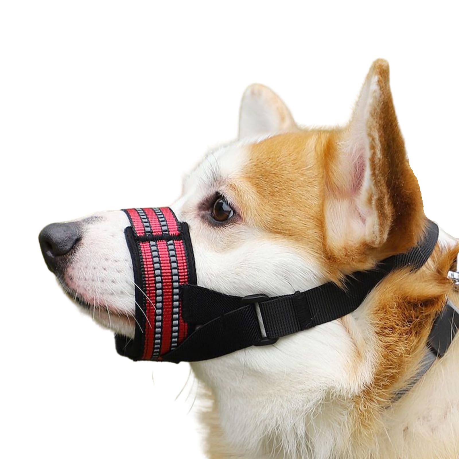Dog Muzzle,Nylon Adjustable Anti-Bite Barking and Chewing Dog Muzzle with Reflective Strips,Dog Mouth Guard for Daily Behavior Training (Red, S:Snout Girth:16-20cm/6.2-7.8in)