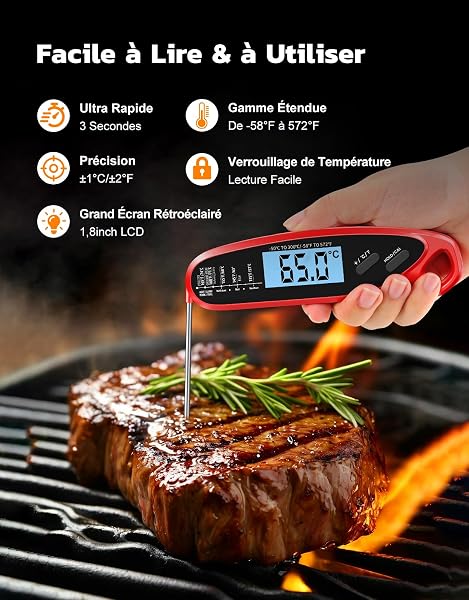 Babacom Thermometre Cuisine avec Double Sondes Pliables, 3s Lecture Instantané Thermomètre Digital, Rétroéclairage LCD & Calibration, Thermometre Cuisson pour Four, Cuisinière, BBQ, Fumoir & Brassage - 3