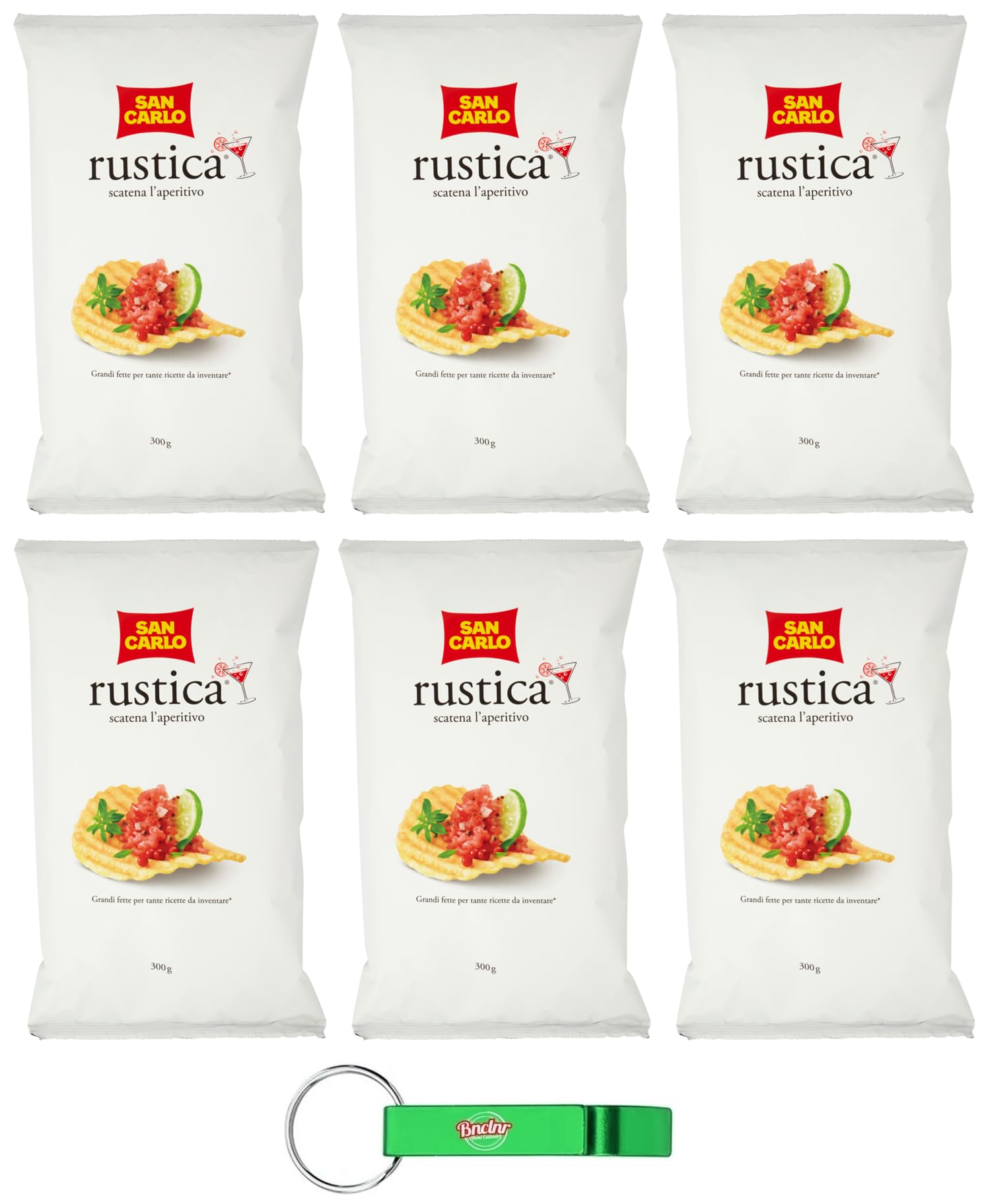 6x San Carlo Patatine Rustica,Kartoffelchips Chips,300g Beutel + Beni Culinari Kostenloser Schlüsselanhänger