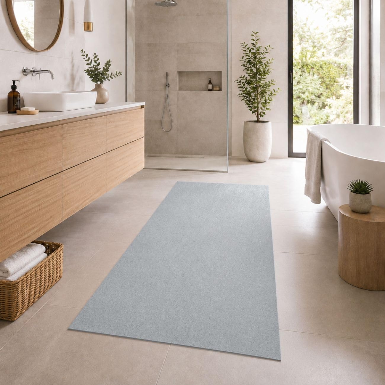 ANRO Badezimmerteppich Badematte rutschfest Badteppich Badvorleger wasserdicht Teppich Bad Mikrofaser flauschig Hellgrau [Größe] Grau 90 x 280 cm
