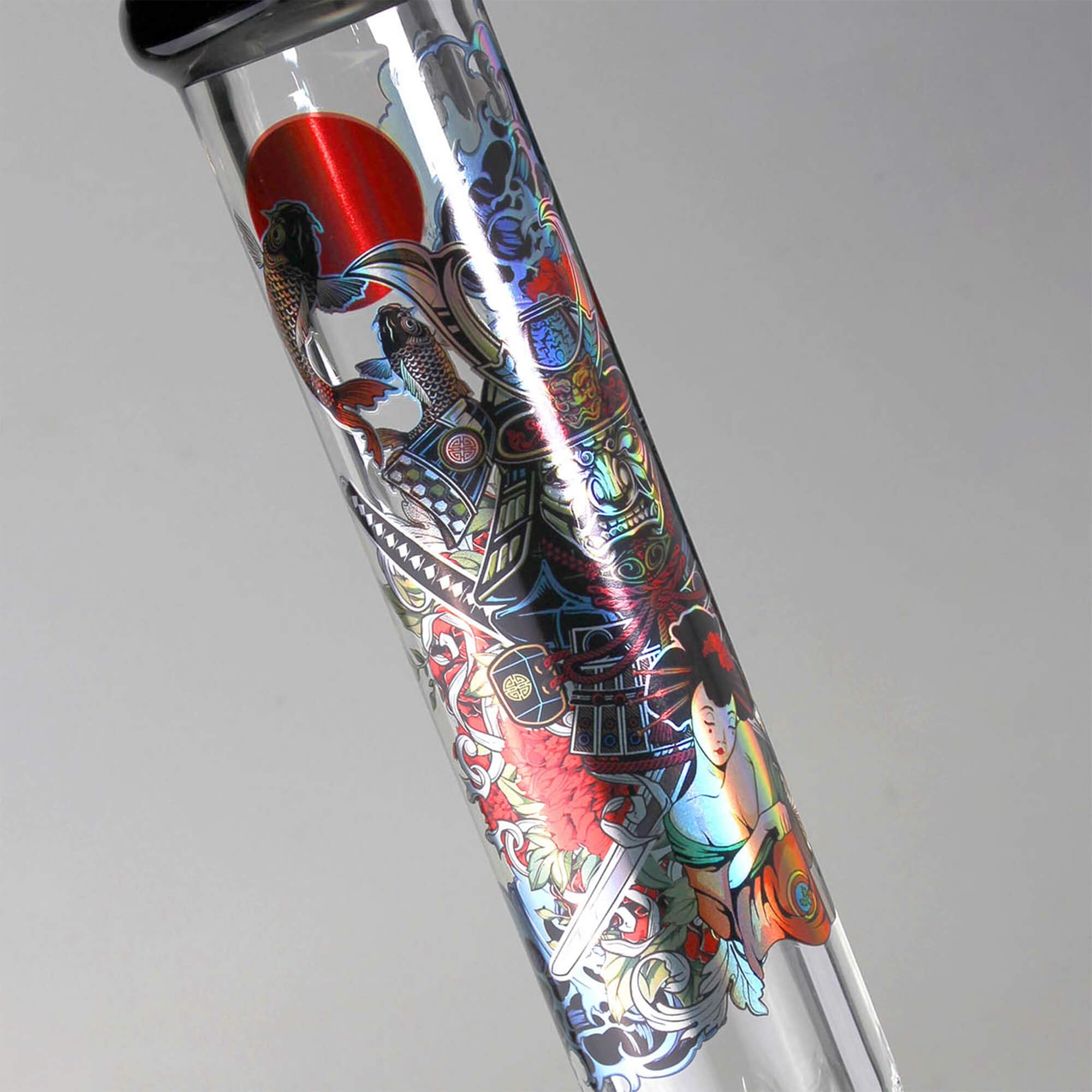 Black Leaf Zylinder Bong Japan-Style RONIN GEISHA Eiskammer Kickloch Kofferbong Baumperkulator Grinder Rolling Tray 50cm