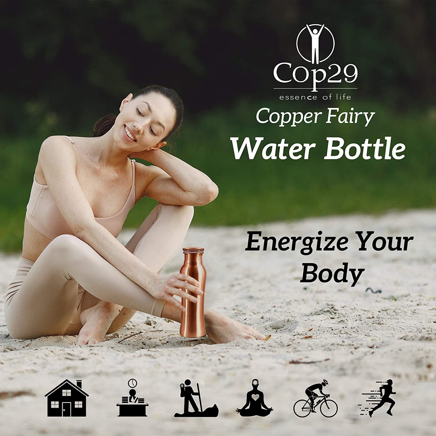 Bouteille Eau Cuivre COP29 900ml - Design Martelé, Purification Ayurvédique