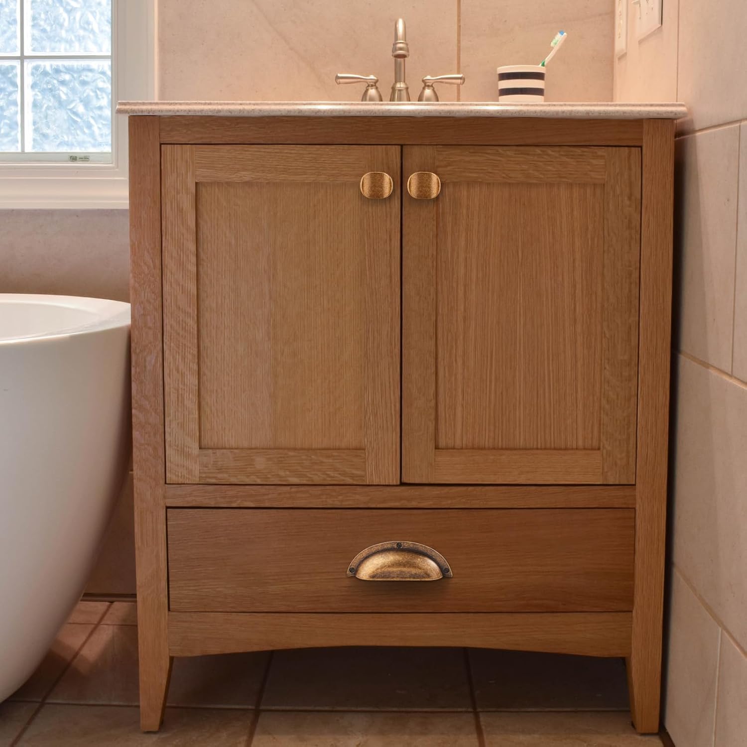 BOZWELL 3-3/4 Inch（96mm） Hole Center Antique Brass Heavy Duty Solid Cabinet Cup Pulls, Vintage Brass Kitchen Drawer Handles Cup for Cupboard Hardware Handles 6 Pack BZ2501