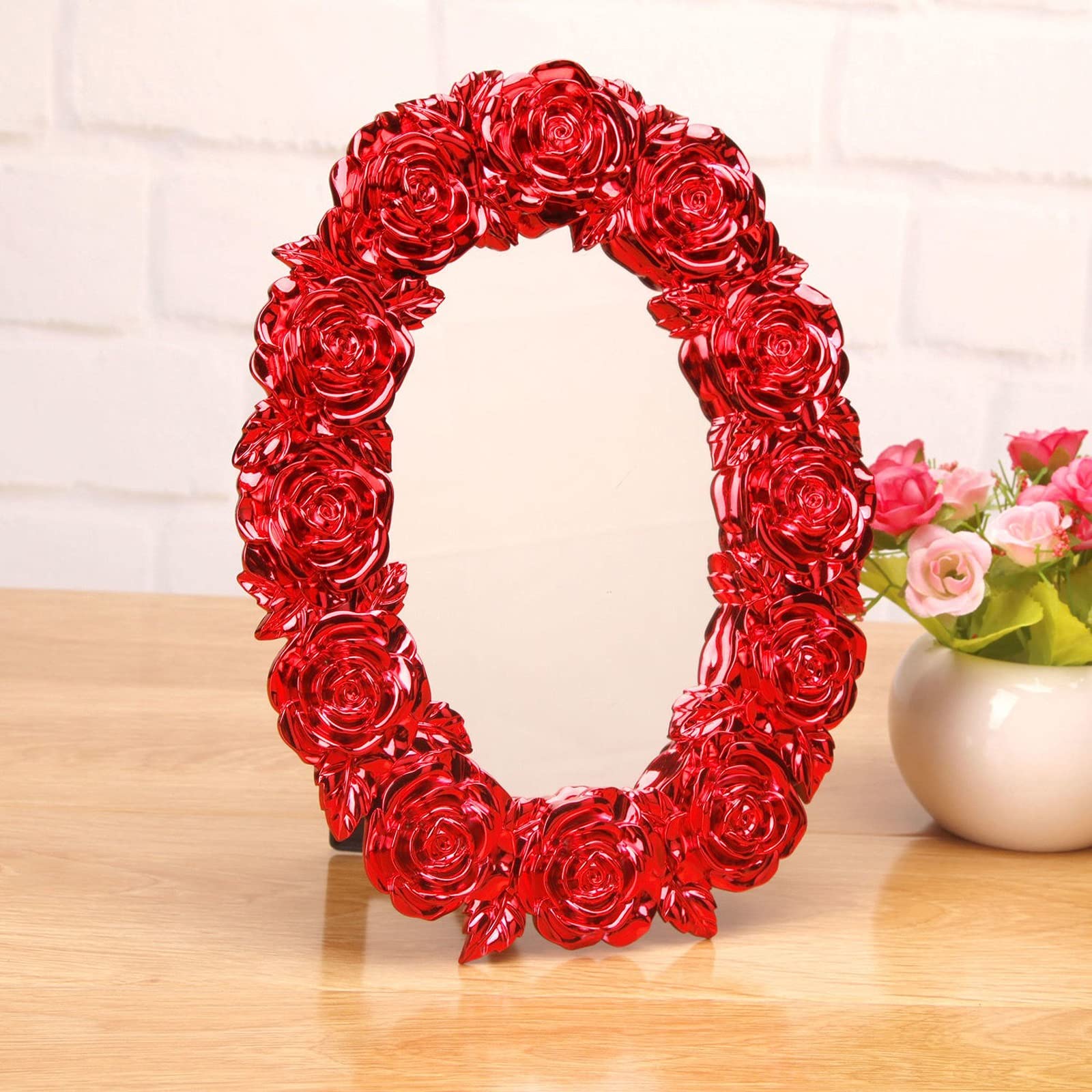 HASMI Schminkspiegel Hochzeit Make-up Spiegel Braut Rot Eitelkeit Spiegel Rose Dekoration Spiegel Desktop Dressing Spiegel for Damen Kosmetikspiegel für den Haushalt