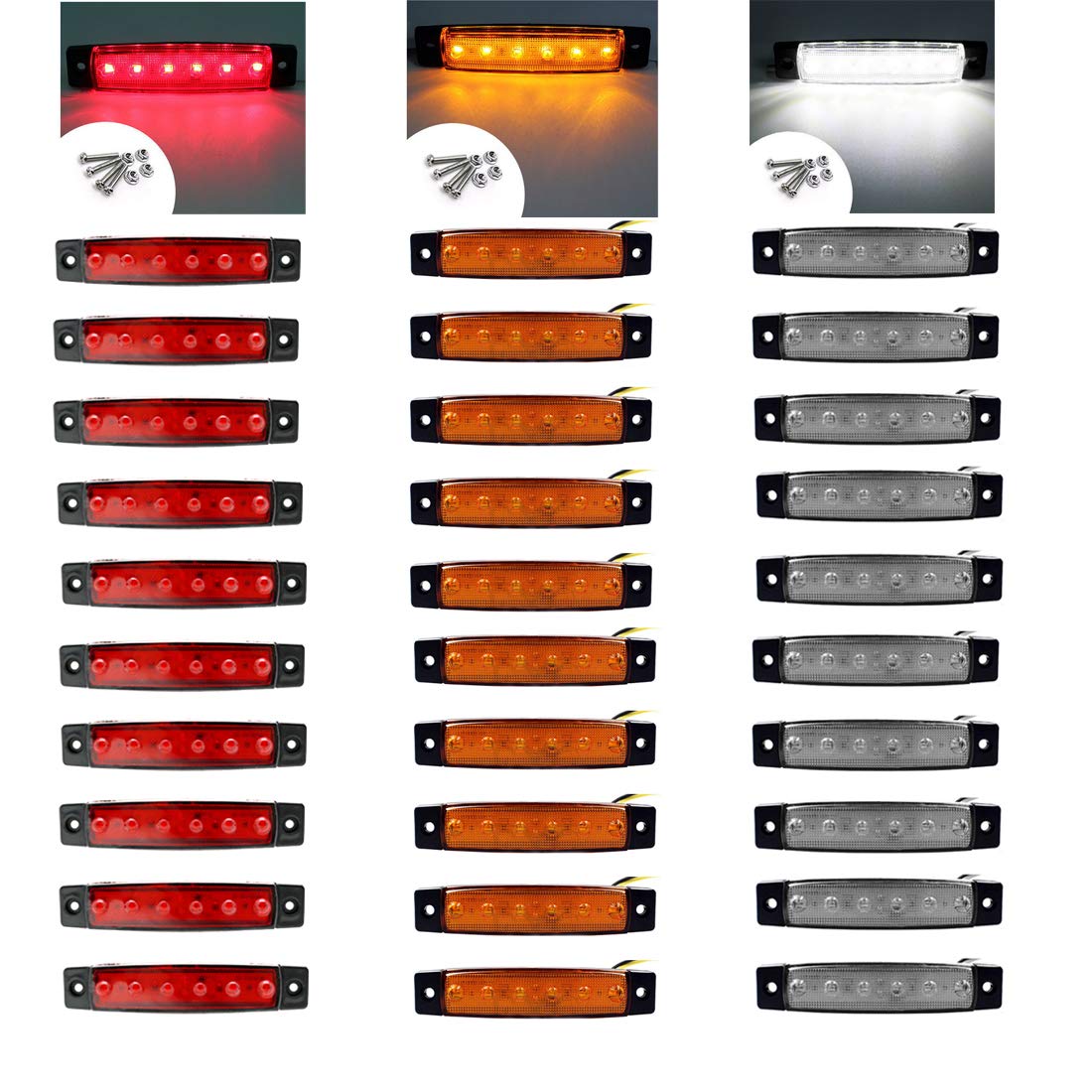 30 x 6 LED 3,8" Boczne światła obrysowe światła obrysowe do 24 V przyczepa ciężarówka samochód ciężarowy autobus SUV - czerwony + żółty + biały