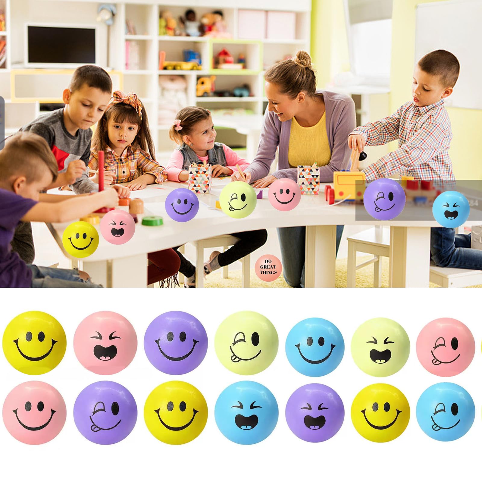 54pcs Palla Antistress Faccina Pallina Antistress Mini palline stress 5.3cm