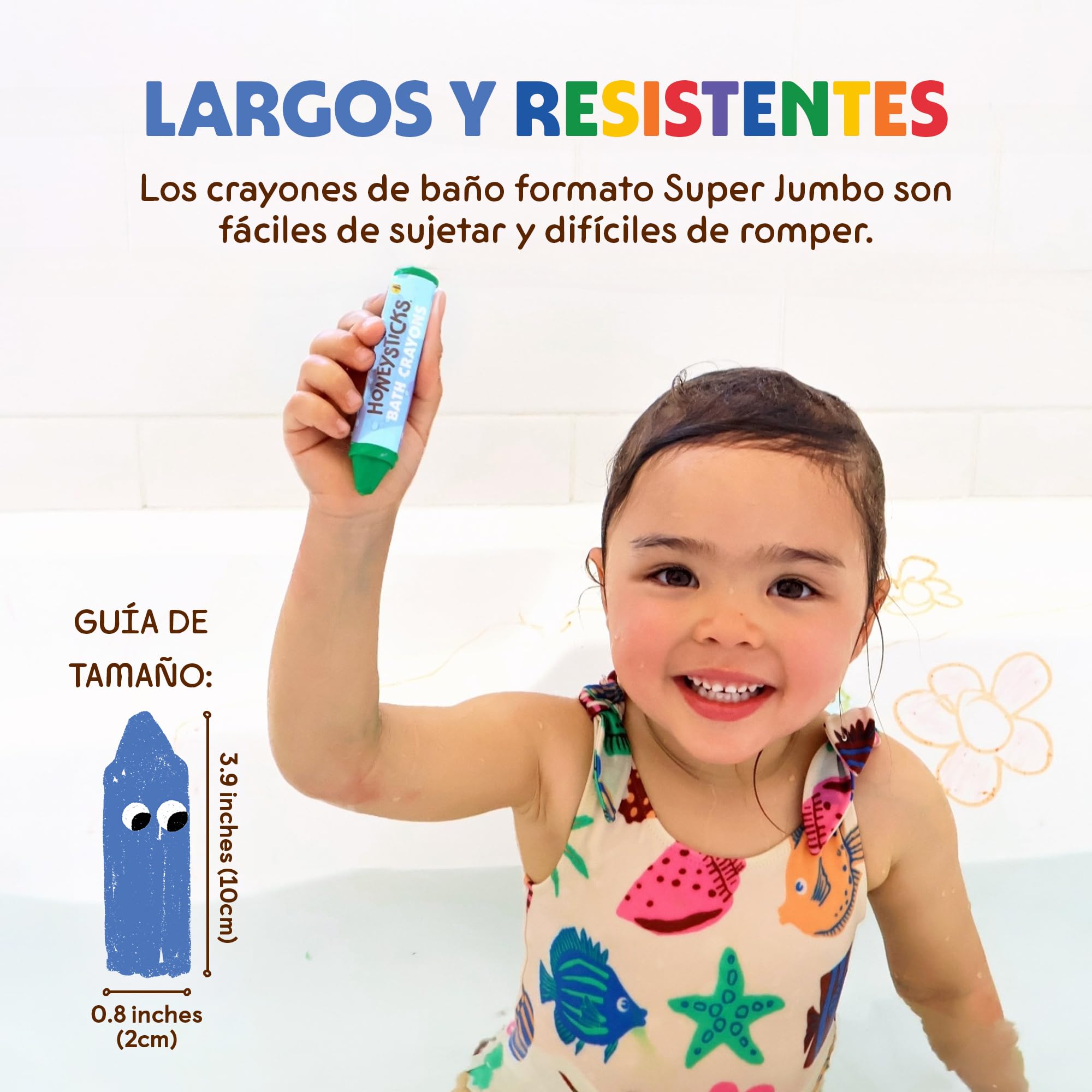 Honeysticks Crayones de Baño Super Jumbo (Paquete de 7) No Tóxicos | Cera de Abejas, para Niños de 1 a 3 y 4 a 8 Años, Colores Calidad Alimentaria, sin Fragancia, No Irritantes, Excelente Regalo