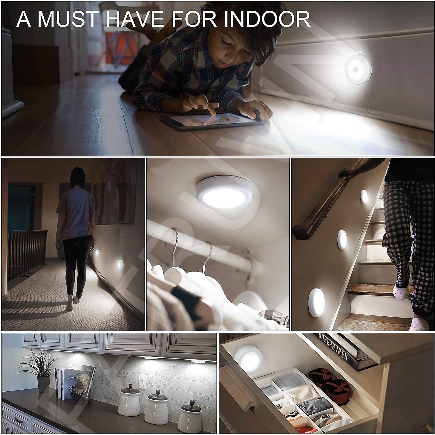 PATRUVIN Motion Sensor Light for Home with USB Charging Pack of 2 Wireless Self Adhesive LED Nightlight Rechargeable Body Sensor Wall Light for Hallway, Wardrobe, Bedroom, Stairs (White/Warm Light) 2