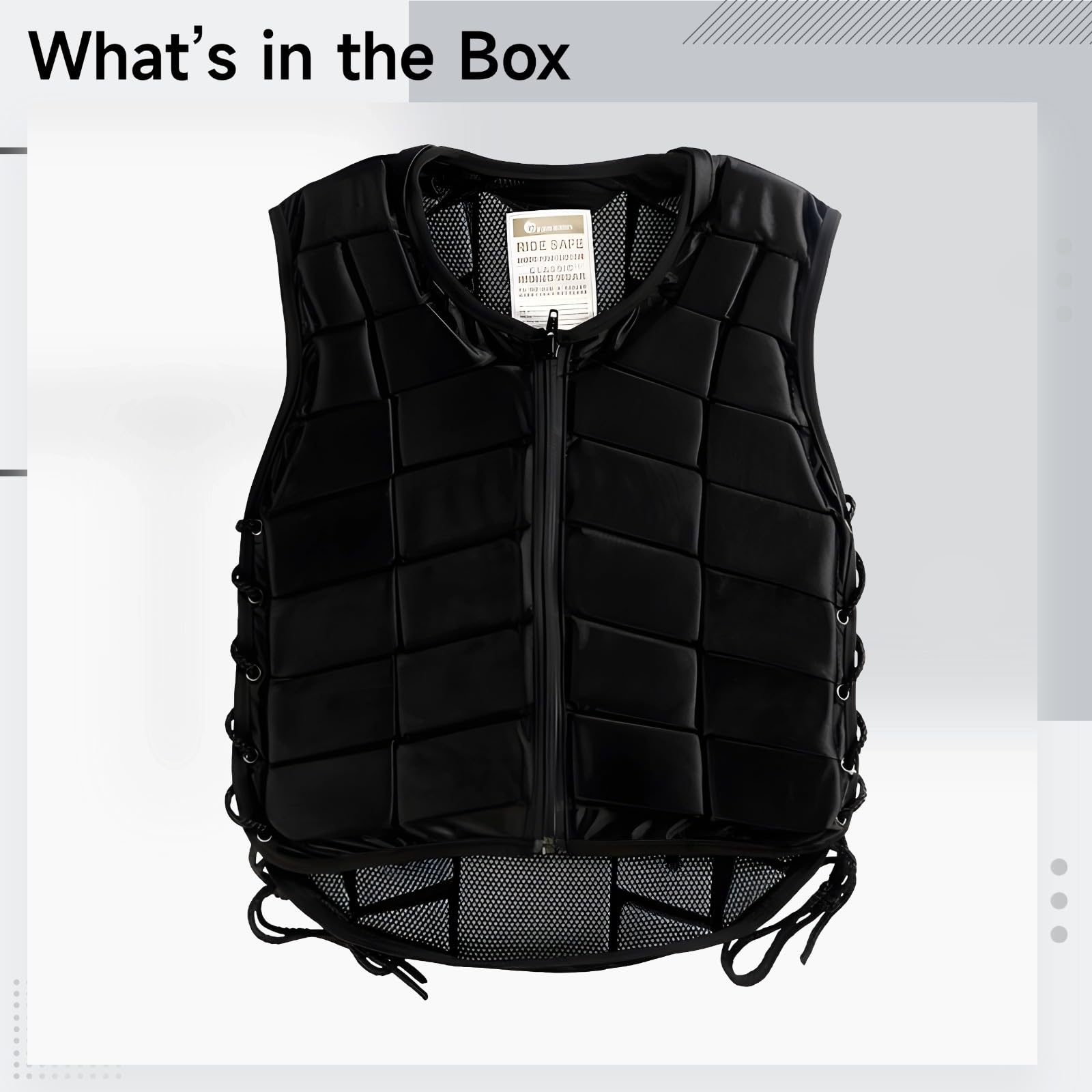 Chaleco de seguridad ecuestre para adultos, negro, talla M, acolchado de EVA profesional, chaleco protector de equitación, unisex, con cremallera