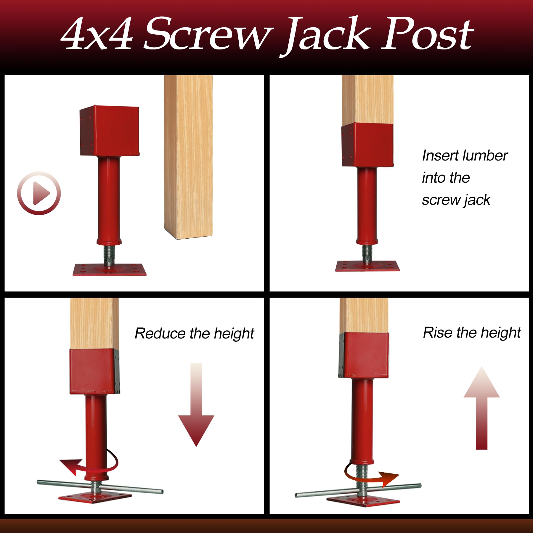 4x4 Screw Jacks – Heavy Duty Adjustable Floor Jacks For Leveling, 24000 Lbs Capacity, 2 Pack - View #2