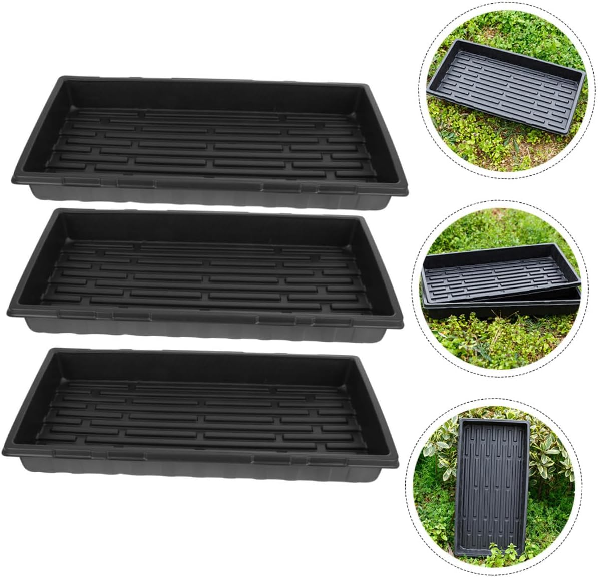 3pcs Thickened Black Plant Nursery Tray 1.8mm Seed Starter Growing Container for Flower Seedlings and Germination, Hydroponic Compatible Plant Germination Tray for Gardening