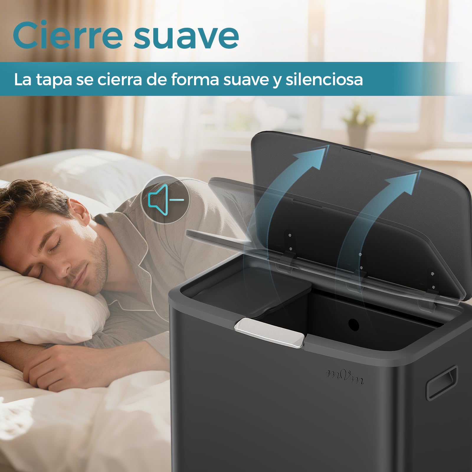 mVm Cubo de Basura Cocina 65L de Acero Inoxidable con Cubo Interior y Cubo Auxiliar 5L, Tapa Push Soft Close, Soporte Elevado