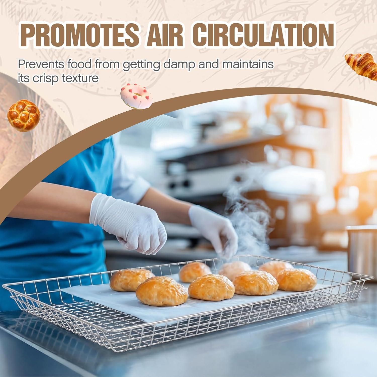 LemonRoad 2 Pcs 16" x 26" Rectangular Wire Basket Wire Pastry Doughnut Basket Tray Nickel Plated Large Serving Tray for Bakeries Cafes Food Trucks Display Bagels Pastries Bread and Fruits