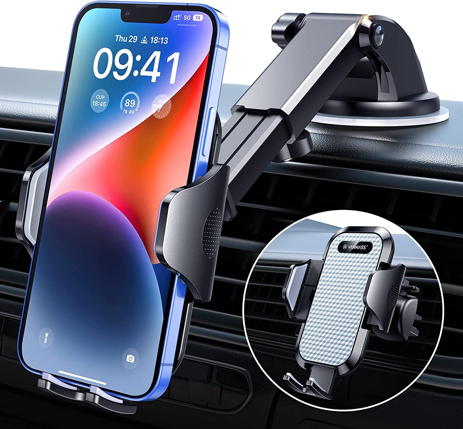 VANMASS 【Versione PRO Supporto per Telefono Auto 【Grado Militare】 2025 Aggiornato Ventosa Clip Mobile Automobile Cradles Van Accessori Parabrezza Cruscotto per iPhone 16 15 14 Pro Max Samsung Android