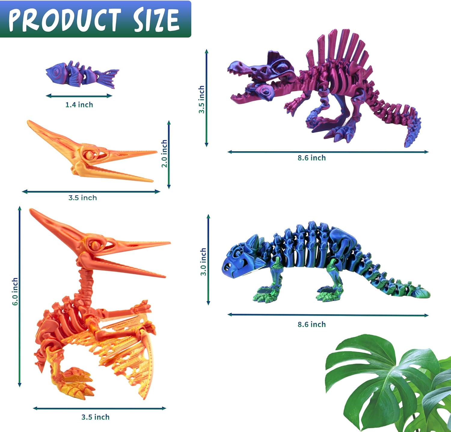 3PCS 3D Printed Dinosaur Skeletons, 3D Printed Dragon Animals Toys, Spinosaurus Pterosaur Ankylosaurus Fidget Toys Desk, Poseable with Articulated Joints, Home Decor, Stress Relief Toy (Dinosaur-B) - Image 5