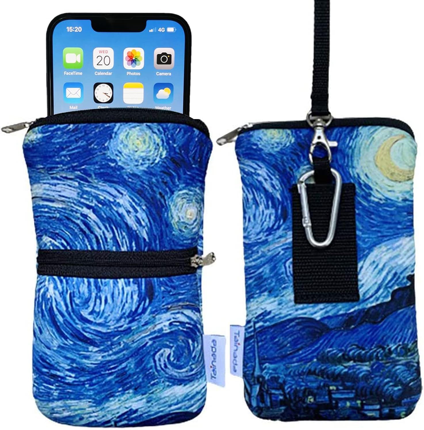 Tainada Men Women Cell Phone Neoprene Shockproof Zippered Sleeve Case Bag Pouch w/Carabiner, Neck Lanyard, Belt Loop Holster for iPhone 17/16 Pro Max, 15 Plus, 16e; Samsung S25+, S24 (Starry Night)