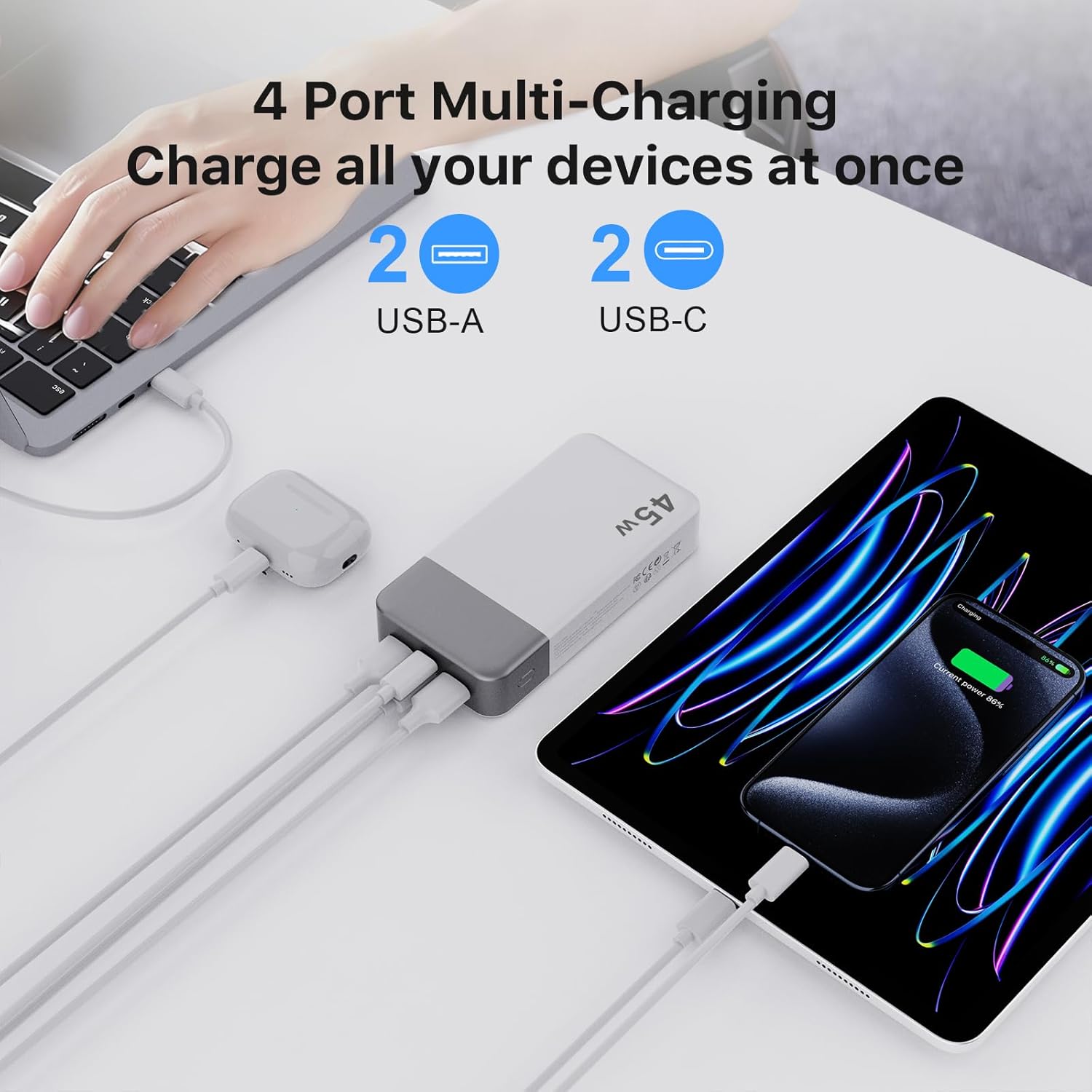 NOBIS Portable Charger,20000mAh Power Bank, 45W Fast Charging，Battery Pack with 2 USB-C (in/Out) & 2 USB-A, Digital Display & Small Current Mode, Compatible with Phone 17 S25 Tablet