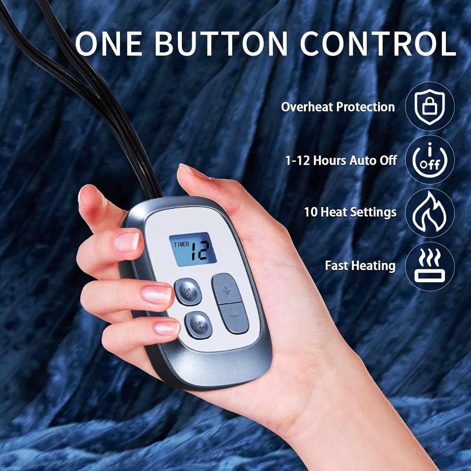 Electric Blanket 84"x90" Queen Size Heated Blanket with 10 Heat Settings & 1-12 Hours Auto-Off,Reversible Cozy Silky Flannel Fabric Warm Blanket Large Size for Full Body - Dark Blue - Image 3