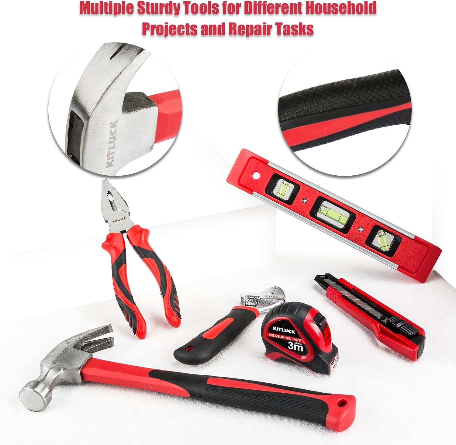 KITLUCK 138-piece Home Tool Kit, Household Hand Repair Tool Set for men, Portable Basic Tool box Set with Tools (Screwdriver, Plier, Wrench, Socket, Harmer, Rule, etc.) for Home and Car image 5 of 7 B0DZVNRYV4