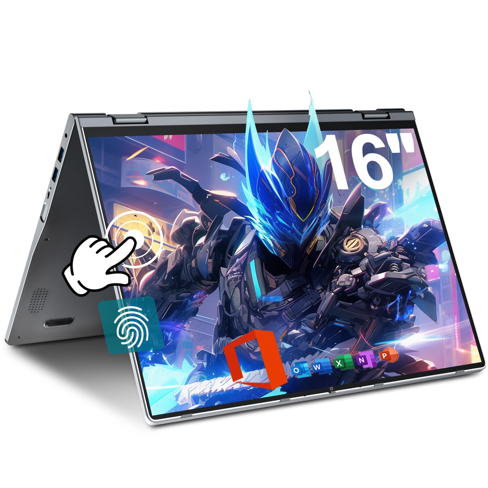 Jumper 16 inch Convertible Laptop, 2 in 1 Laptop Computer with IPS FHD 360 Degree Touchscreen, 16GB RAM 640GB Storage, Fingerprint Reader, WiFi 6, 53.2WH, Backlit Keyboard, Type-C Full Function