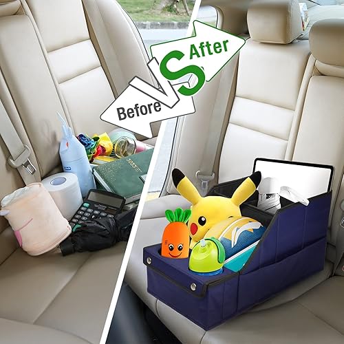 Miniatura 4 de MULISOFT Organizador de asiento de automóvil, organizador de asiento trasero con 11 compartimentos de almacenamiento y 2 portavasos, azul