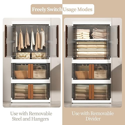 Miniatura 4 de HAIXIN Organizadores y almacenamiento de armario, almacenamiento de ropa plegable de 39.6 galones con barra de armario y perchas de ropa, estantes