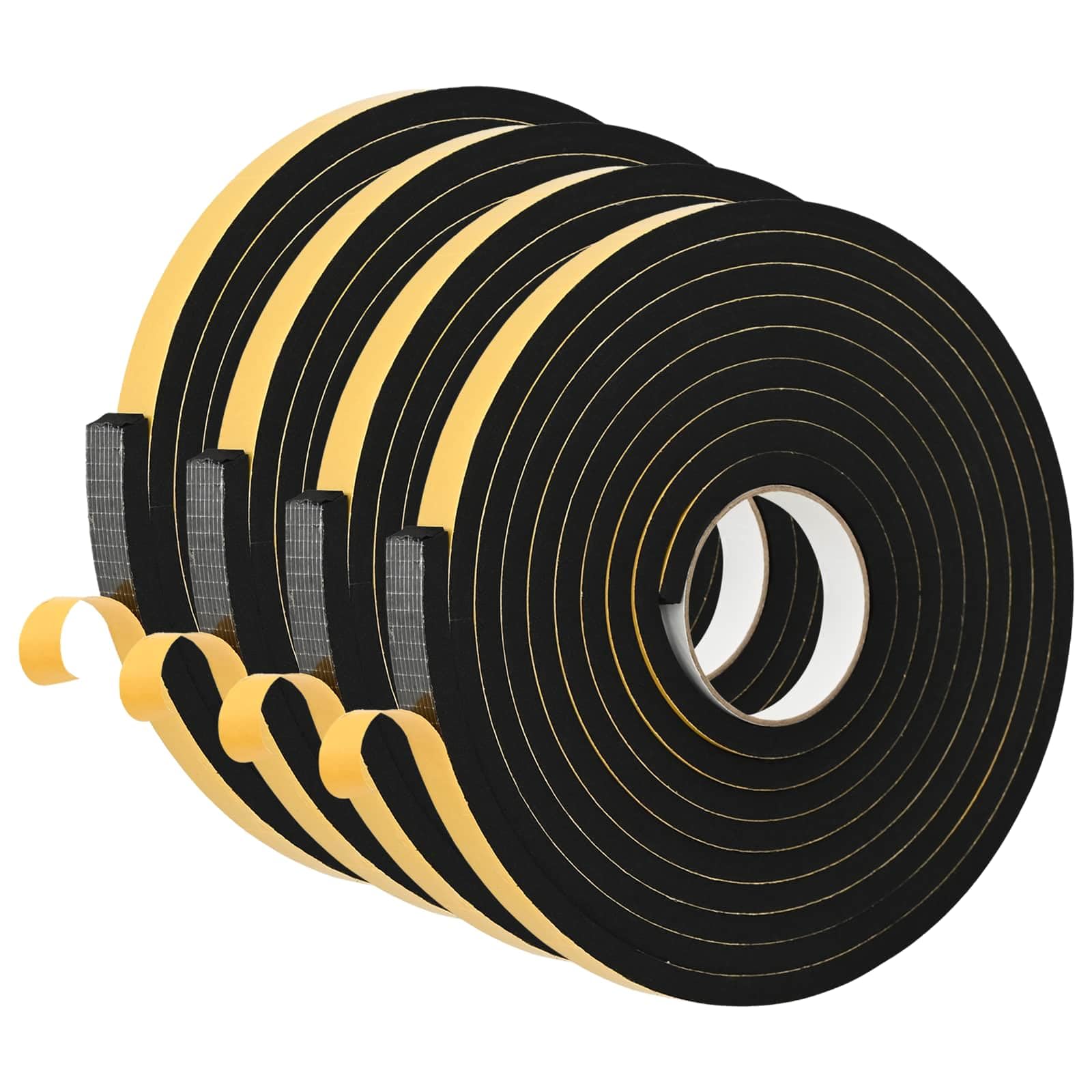 vidaXL Self Adhesive Foam Tape 4pcs Black 20mm x 5m CR Foam, Adhesive Tape, Round, CR Foam, Moisture Protector, Efficient, Universal, Insulation