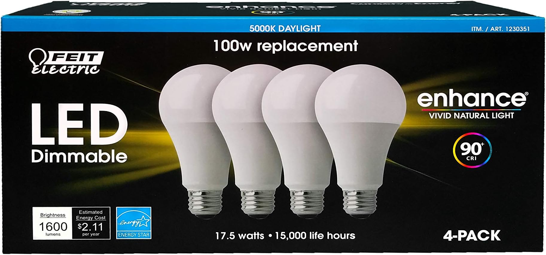 Feit Dimmable LED 5000K Daylight 4-Pack (100W Replacement) 17.5W
