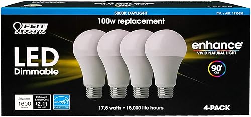 Feit LED regulable 5000K luz diurna paquete de 4 (reemplazo de 100 W) 17.5 W