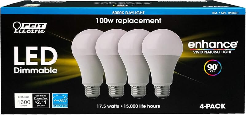Luz diurna LED regulable Feit 5000K, paquete de 4 (reemplazo de 100 W) 17,5 W