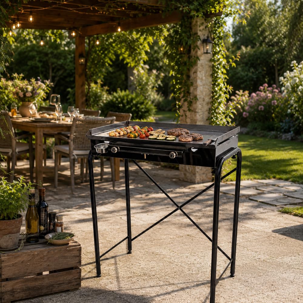 Yelloo - Parrilla Inoxline 810 75x45 cm con placa lisa de acero inoxidable AISI430, BBQ barbacoa de gas con dos quemadores