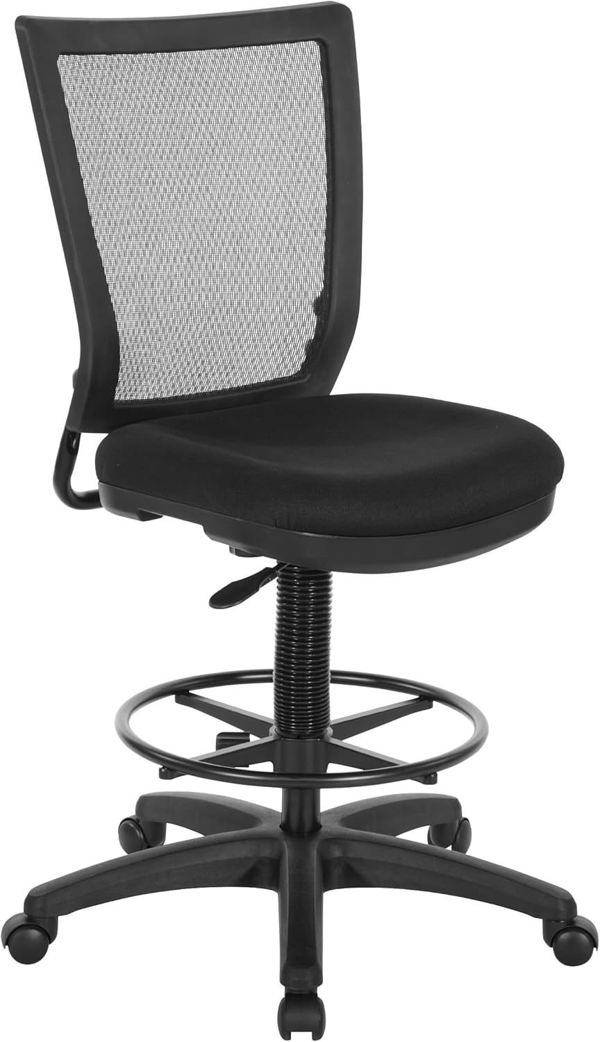 Office Star 693 Series ProGrid Mesh Back Ergonomic Drafting Chair with FreeFlex Thick Padded Seat, Height Adjustable with Foot Ring, Max Seat 34 Inches, Black