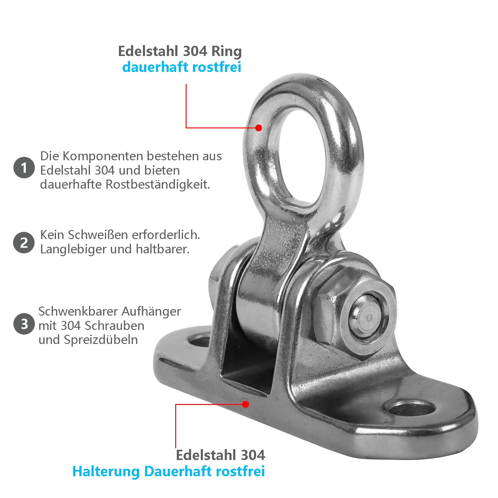 Gancho de techo colgante para sillón columpio, giratorio 180°, 450 kg, gancho de techo de acero inoxidable 304, soporte de techo para hamaca, yoga, saco de boxeo, interior y exterior (2