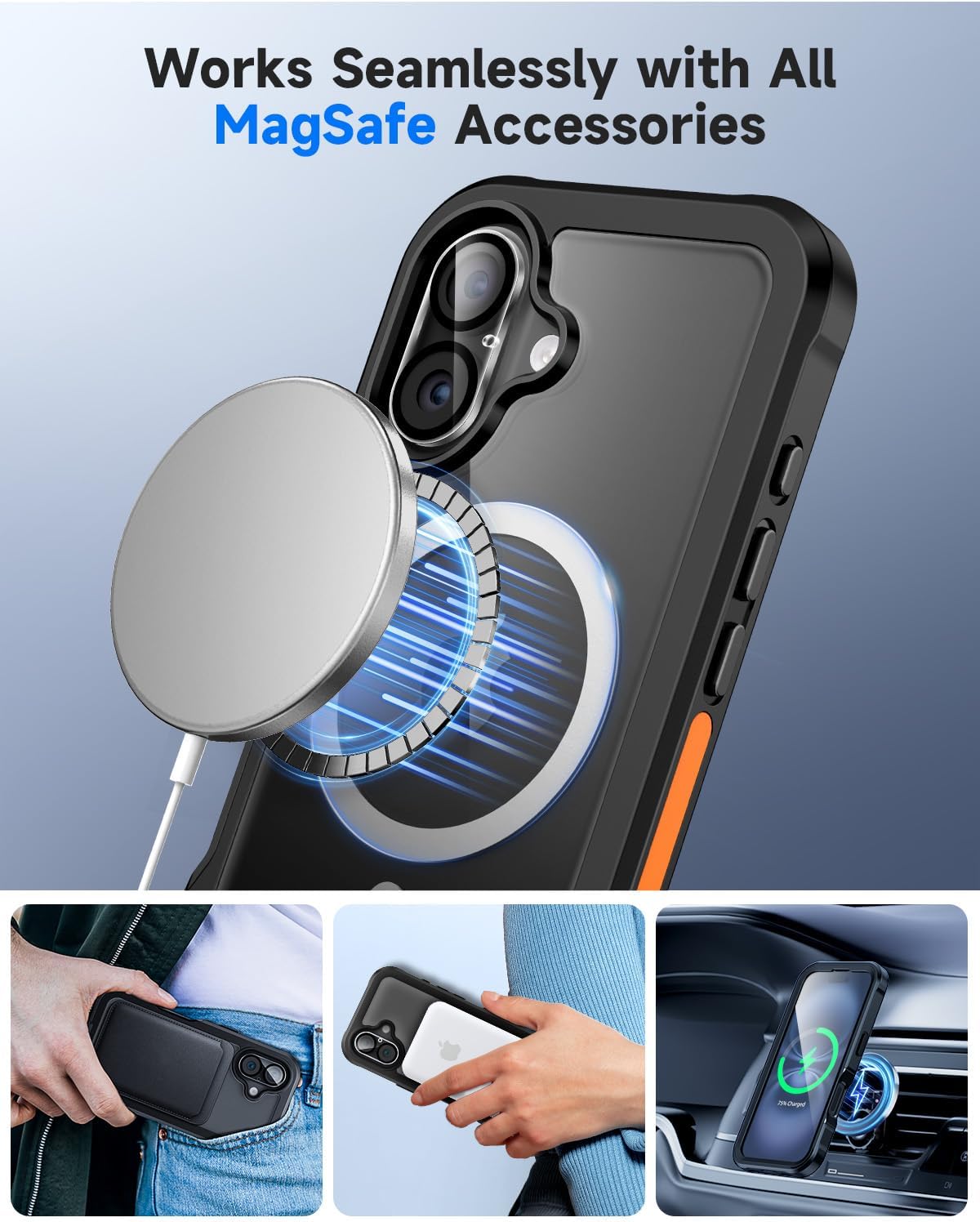 seacosmo for iPhone 16 Case, Full Body Bumper with Built-in 9H Tempered Glass Privacy Screen Protector and Camera Lens Protector, Compatible with MagSafe, Shockproof Phone Cover, 6.1", Black - Image 5