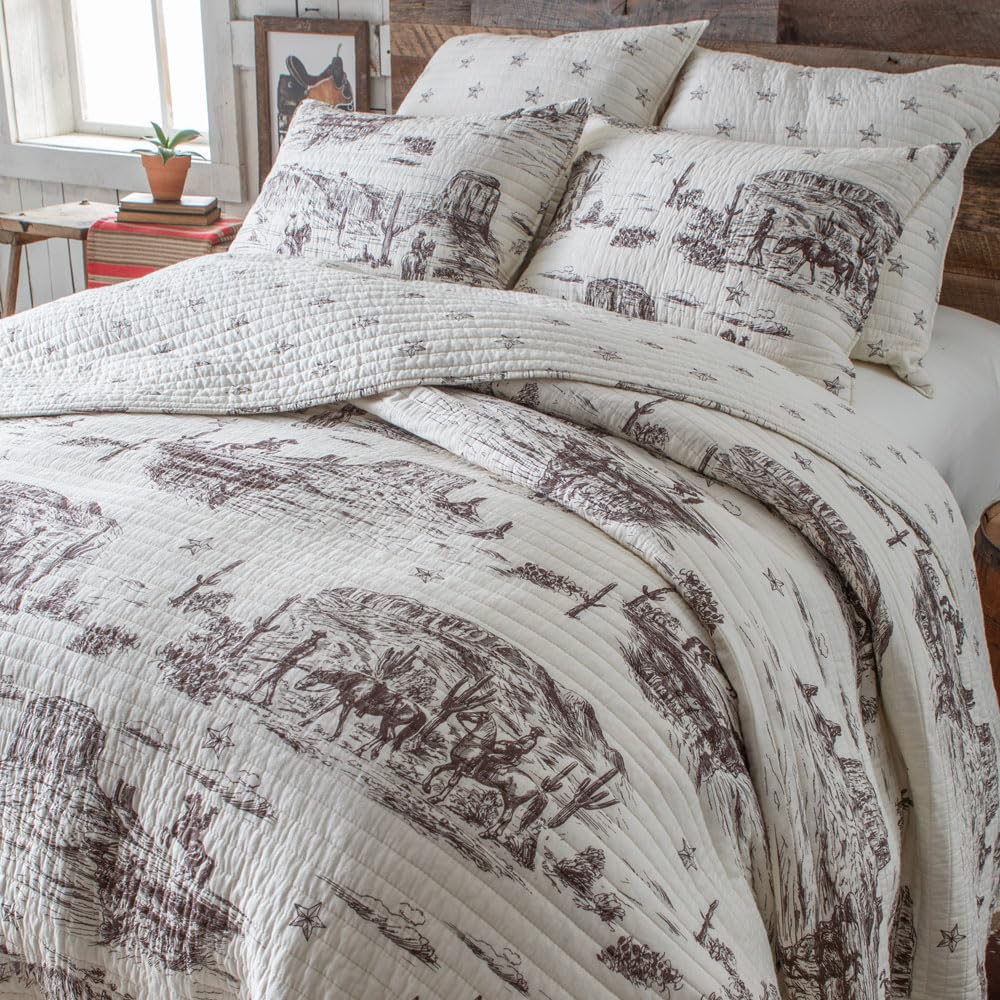 Tumbleweed Trail (Sham)-Standard Sham -Vintage Western Cowboy Toile-Cream and Brown –Sham Size (20x26in.) -Cotton.