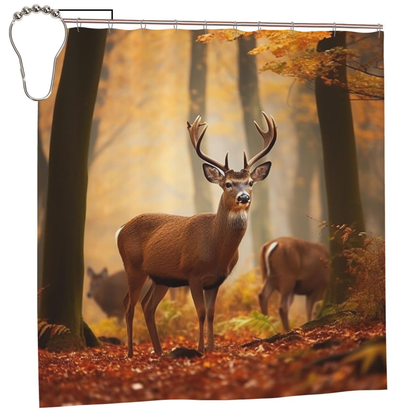 FodPand White Tail Deer Shower Curtain 70"x70" Waterproof Long Bathroom Curtain Heavy Duty Thick Cloth Bath Curtain Set with Hooks, Modern Abstract Art Pattern Bathroom Shower Curtains