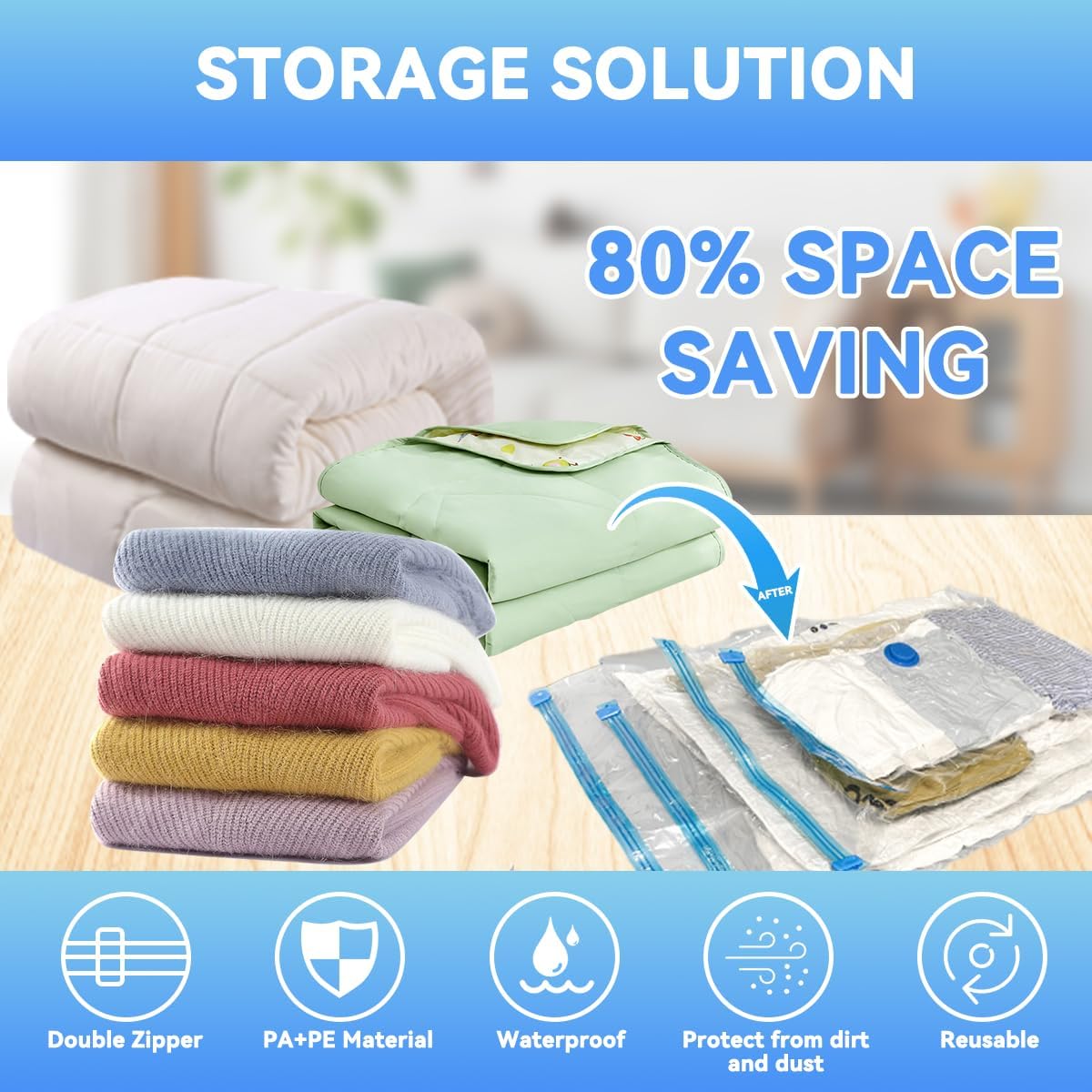 30 Pack Vacuum Storage Bags with Electric Pump, Space Saver Vacuum Storage Bags (5 Jumbo/5 Large/5 Medium/5 Small+10 Roll Up) for Clothes, Travel, Comforters, Blankets, Bedding