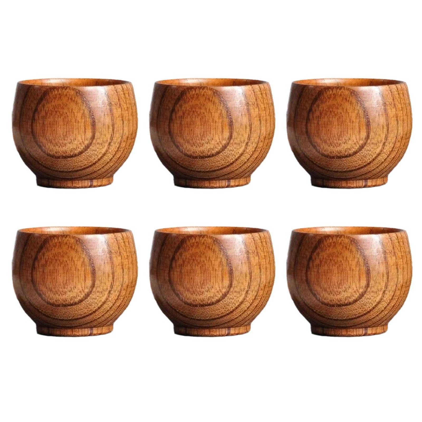 Tasses à thé en bois lisse (lot de 6) au design naturel pour les amateurs de boissons saines