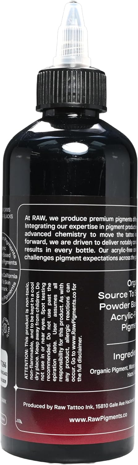 RAW Premium Pigments Tattoo Ink 8oz Bottle | Deep Rich Black | High Pigment Load | Vegan | Made in USA (Black Widow 8oz)