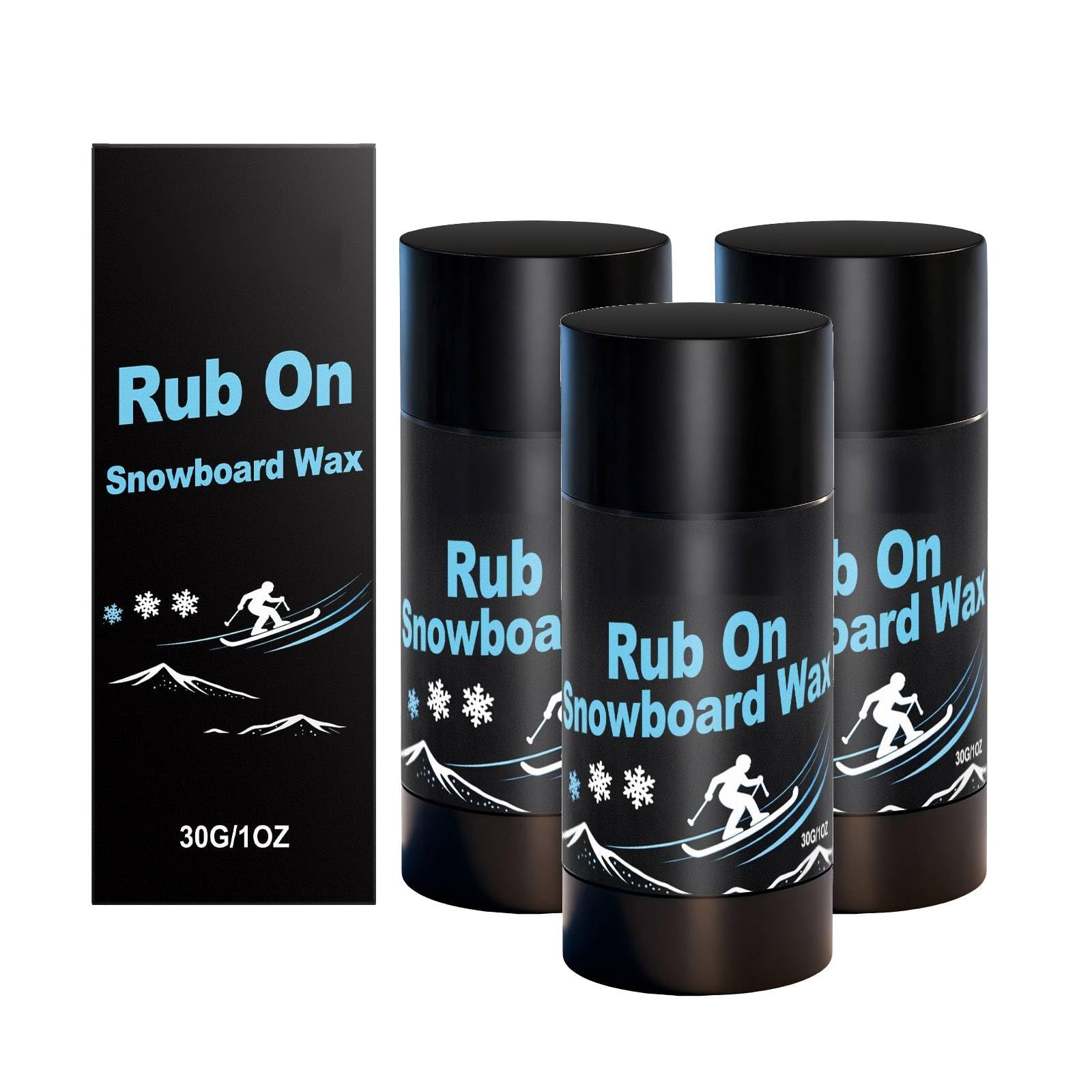 Rub On Snowboard Wax, Rub-On Ski/Snowboard/Nordic/Cross-Country Wax 30g, Long-Lasting Performance, Secret Vanilla Scent, Great Quick Waxing On The Go for Outdoor Snowboard Base Protection (3Pc)