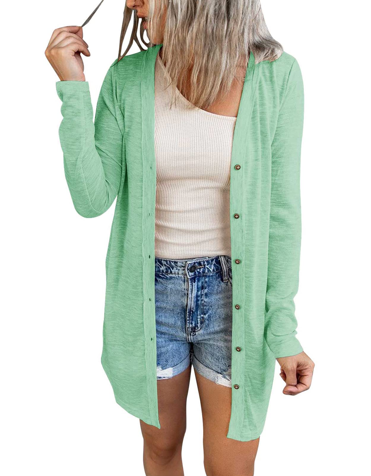 MEROKEETYWomen's Open Front Lightweight Cardigan Long Sleeve Button Down Loose Outwear